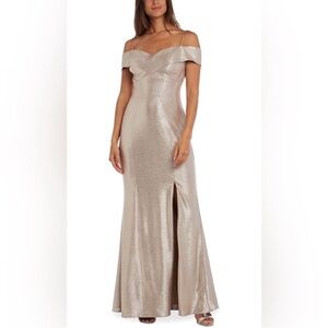 Elegant Off-Shoulder Silver Evening Gown
